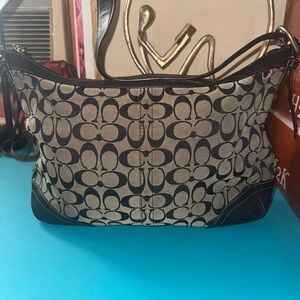 Coach Black and Tan Signature Shoulder Bag